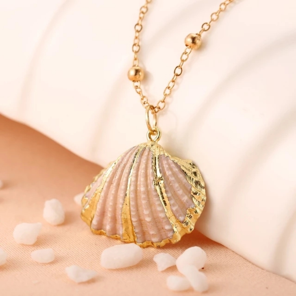 Gold & Pink Seashell Necklace
